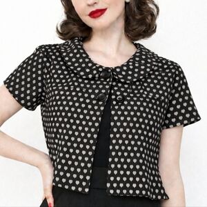 Vintage Speckled Heart Jacket Top Retro Style Black Pin-Up Medium